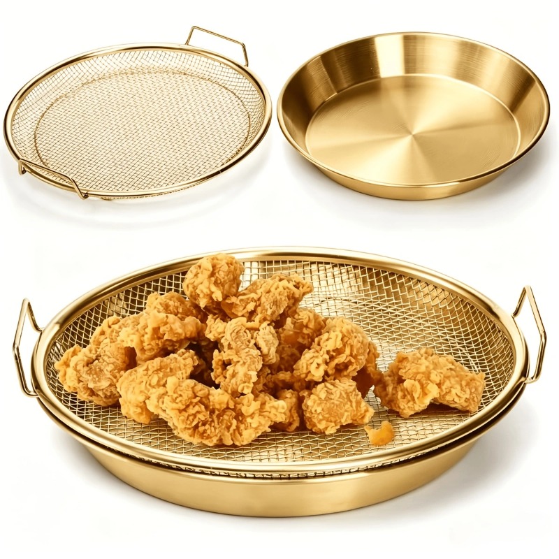 Kitchen Gadgets Gold - Goldfarbener, robuster Frittierkorb mit Gitterrost, Ölfilterschale,