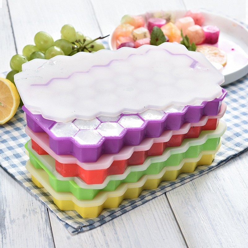 Kitchen Gadgets Organizer - 37-Gitter-Silikon-Eisgitter-Kugel-Eiswürfelform mit Deckel, Eis-Aufbewahrungsbox, leicht zu