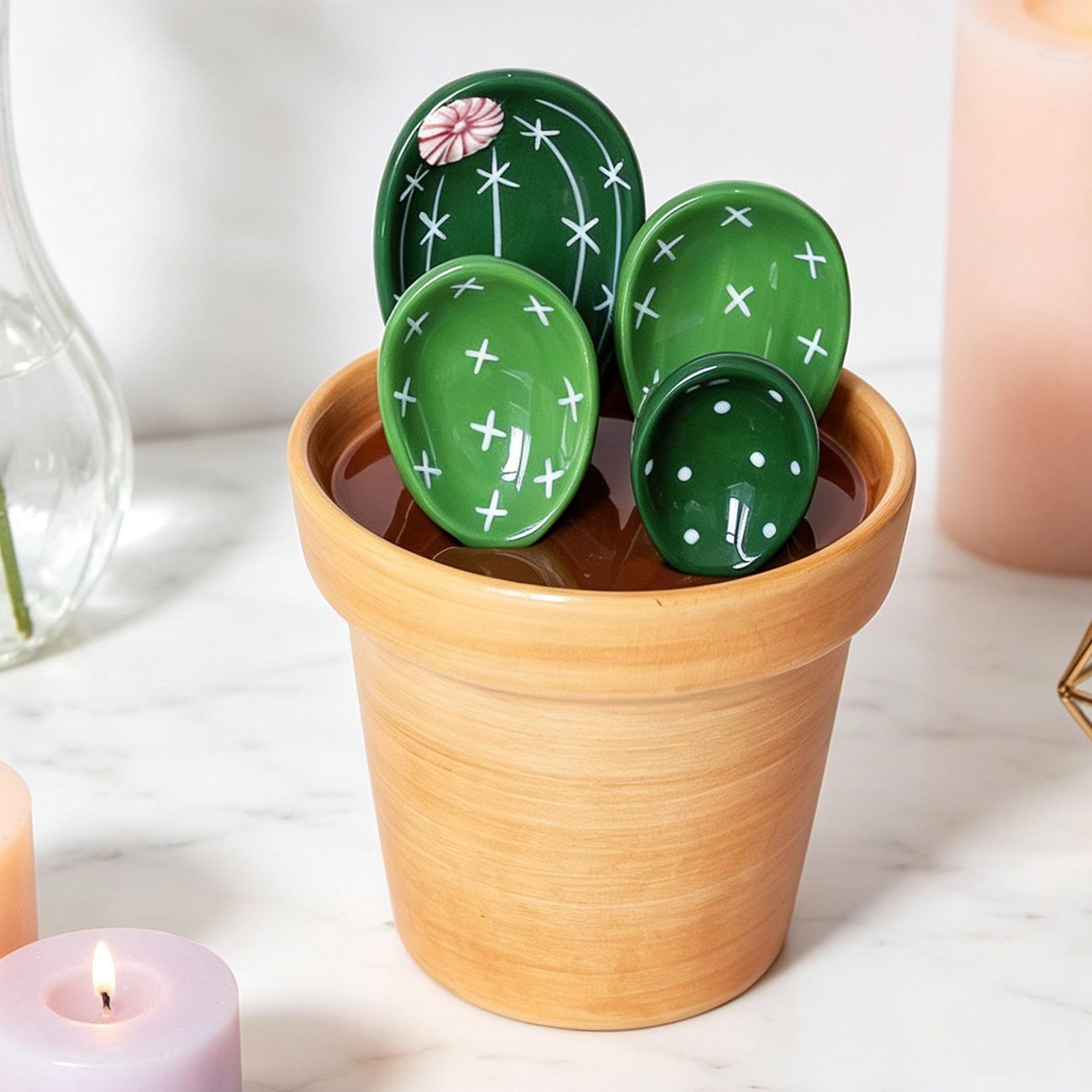 Kitchen Gadgets For Small Kitchens - Messlöffel-Set 4-teilig Keramik Kaktus mit Aufbewahrung