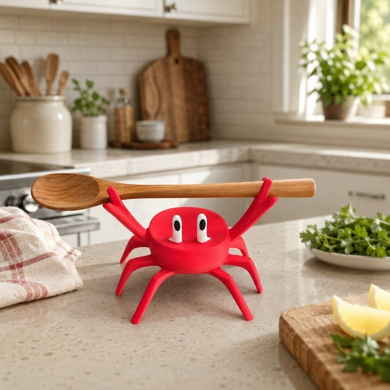 Kitchen Gadgets For Gifts - Roter Krabben-Löffelhalter, Niedlicher Krabben-Besteckhalter für die